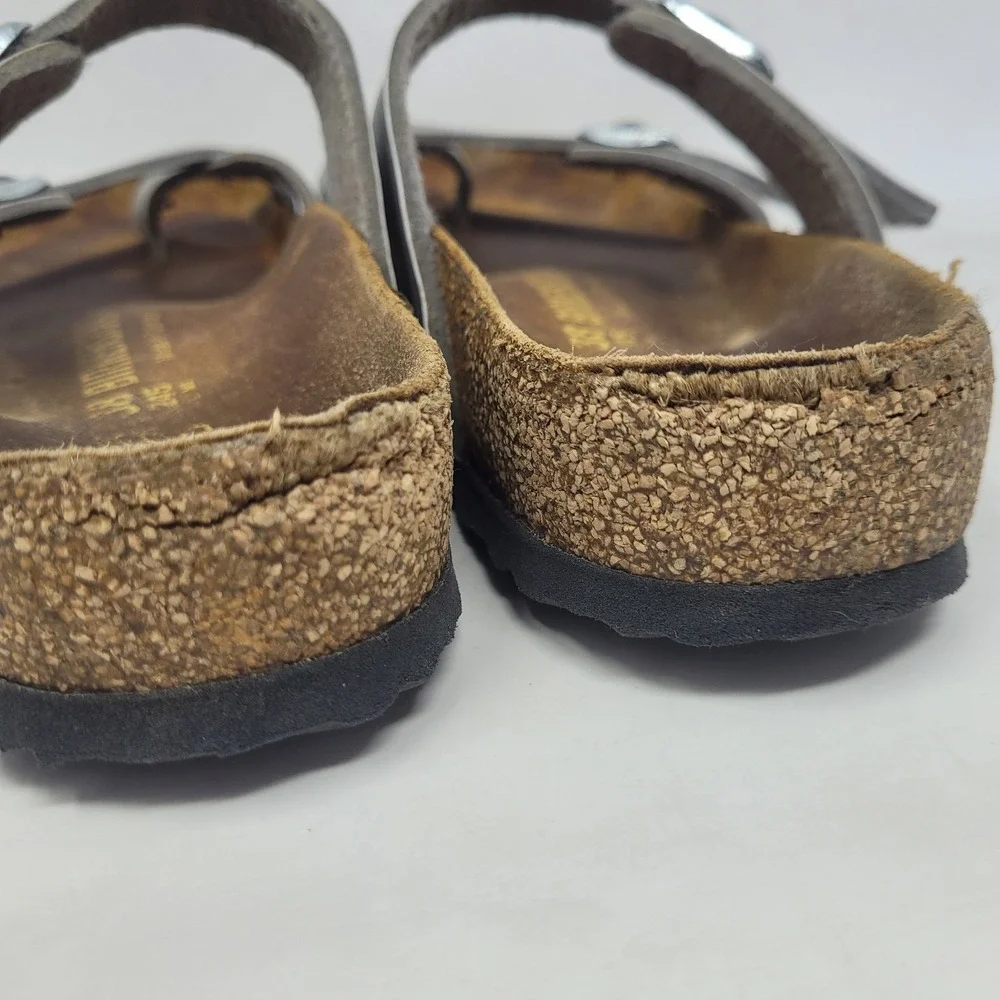 Birkenstock Mayari Sandals EU38 US7.5 Silver Birko Flor Slides Slip On Comfort